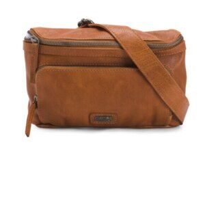 SPIKES & SPARROW Leather Belt Bag With Front Zip Pocket Camel Brown